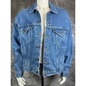 VTG International Denim Trucker Jacket Mens XL 2XL Blue Eagle Graphic Back